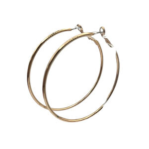 Large Gold Tone Hoop Earrings 2.5 Inch Round Thin Wire Classic SKU 2407